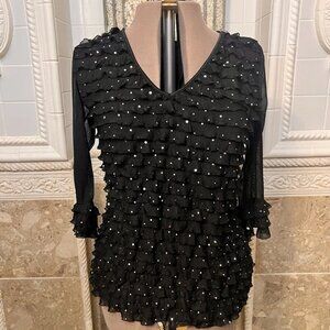 Unbranded. Large.. Black Chiffon Ruffled Embellished Blouse. Pullover. B118